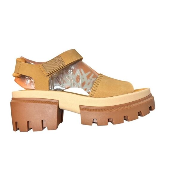 Timberland Womens Tan Suede Leather Strap Open Toe Lug Sole Sandals Sz 9 New - Picture 2 of 10